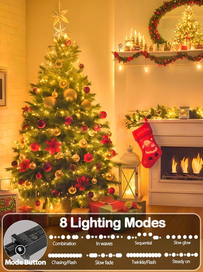 Upgraded 82FT 200 LED Christmas String Lights Outdoor/Indoor (Extendable Green Wire, Ultra-Bright with 8 Modes, UL Certified), Fairy String Lights for Xmas Tree Holiday Party Decoration, Warm White